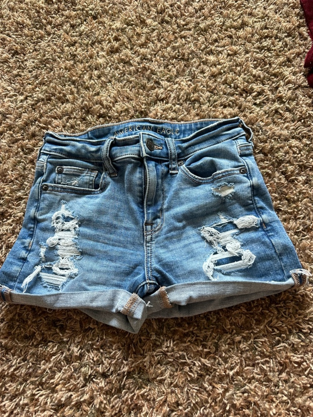American Eagle Outfitters Distressed Light Blue Rolled Hem Jean Shorts